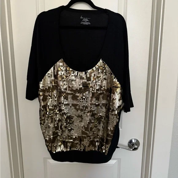 Lane Bryant Sequin Embellished Black and Gold Top - Picture 2 of 5